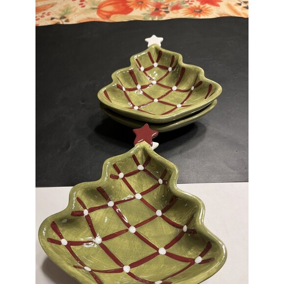 Pottery Barn Seasons Greetings Christmas Tree Candy Nut Bowl Dish Set Of 4 - Picture 16 of 16